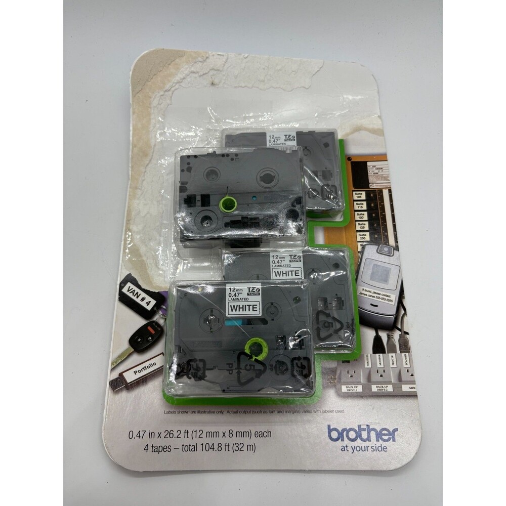Brother TZe Tape Lot 4x 12mm White Laminated Labels P-touch PT-1830C PT-1700C
